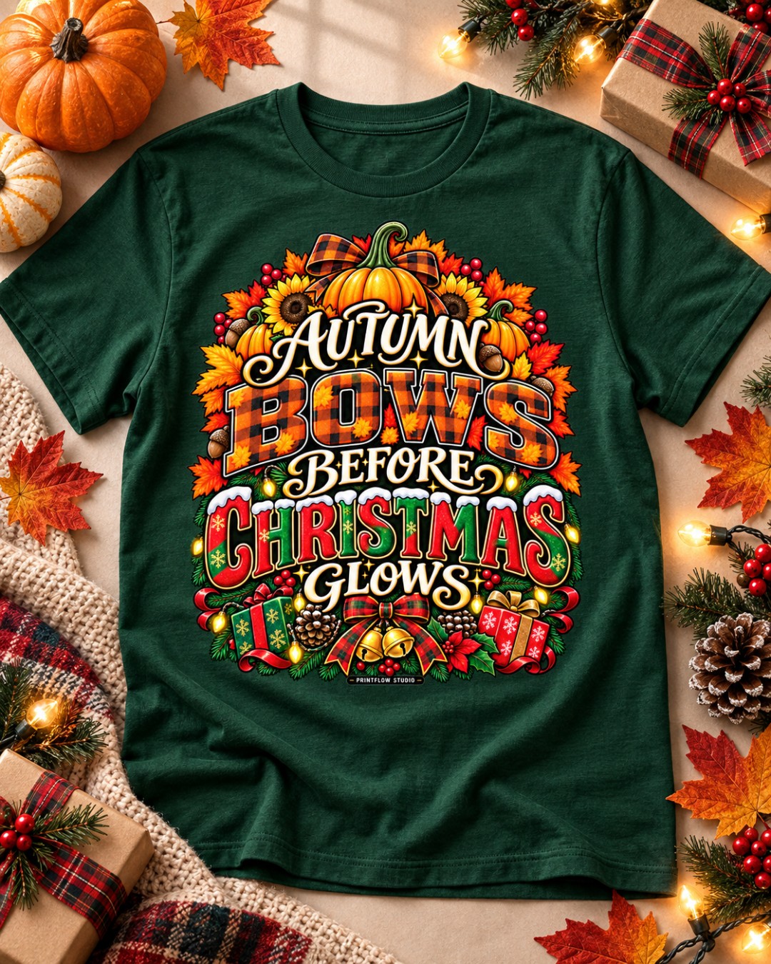 Autumn Bows Before Christmas Glows shirt mockup